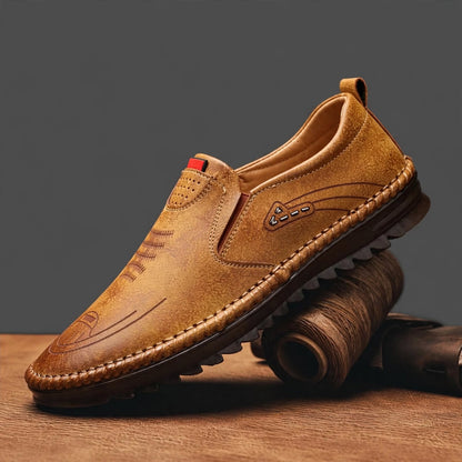 Men's Beige Casual Leather Shoes- Inclined View