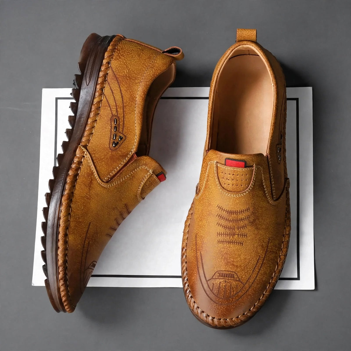 Men's Beige Casual Leather Shoes- Top View