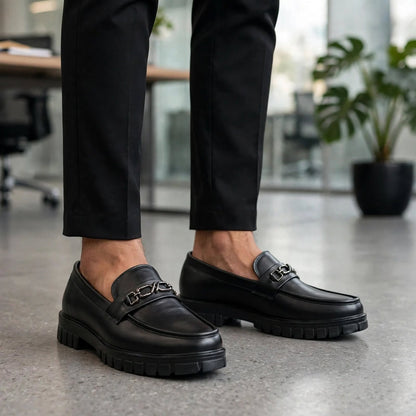 Men's Black Leather Slip-On Shoes-2-ol