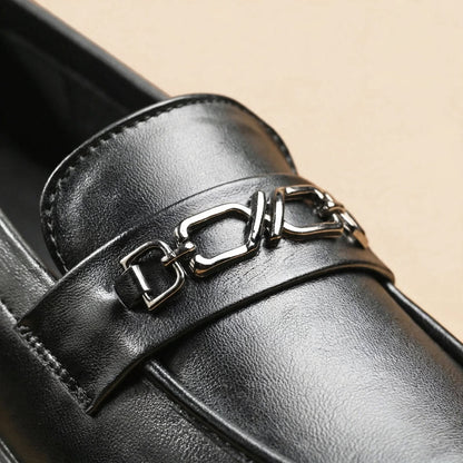 Men's Black Leather Slip-On Shoes-4-ol