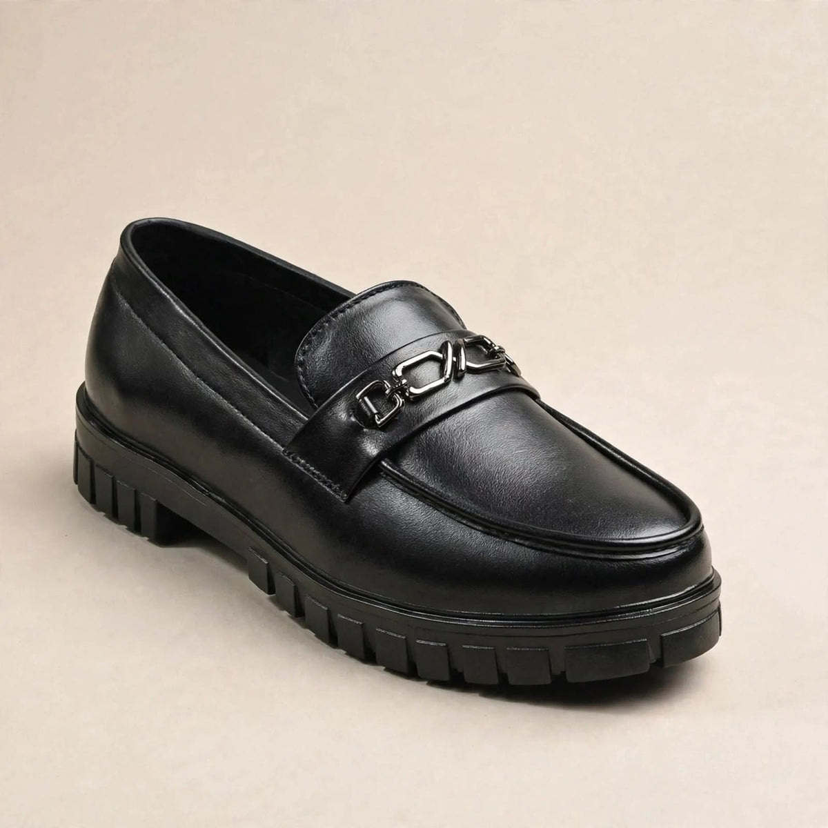 Men's Black Leather Slip-On Shoes-7-ol