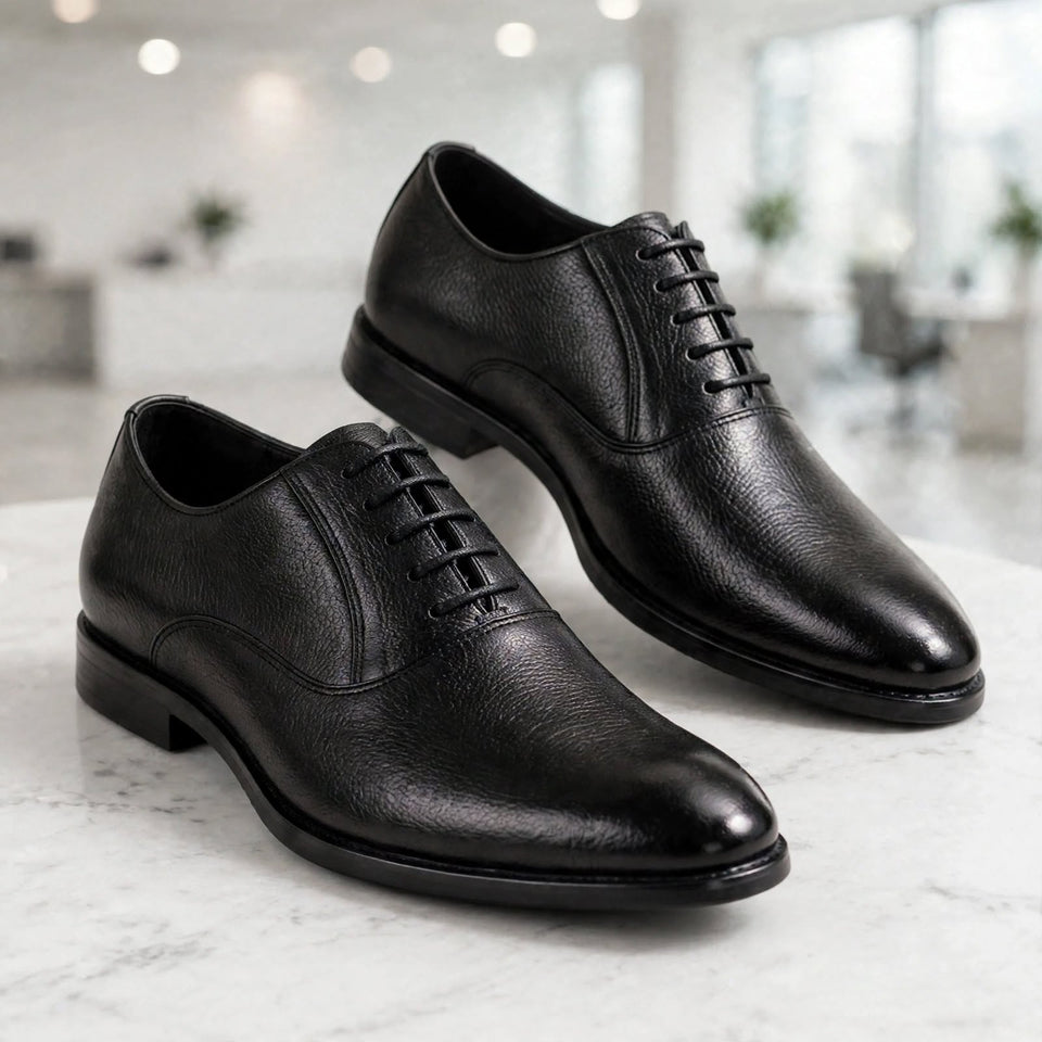 Men's Black Leather Dress Shoes - Formal Lace-Up Office Shoes | Orange Liberty