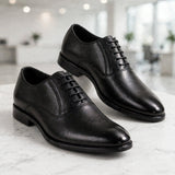 Men's Black Leather Dress Shoes - Formal Lace-Up Office Shoes | Orange Liberty