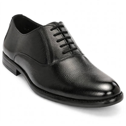 Men's Black Oxford Leather Shoe - Side View | Formal Lace-Up Design