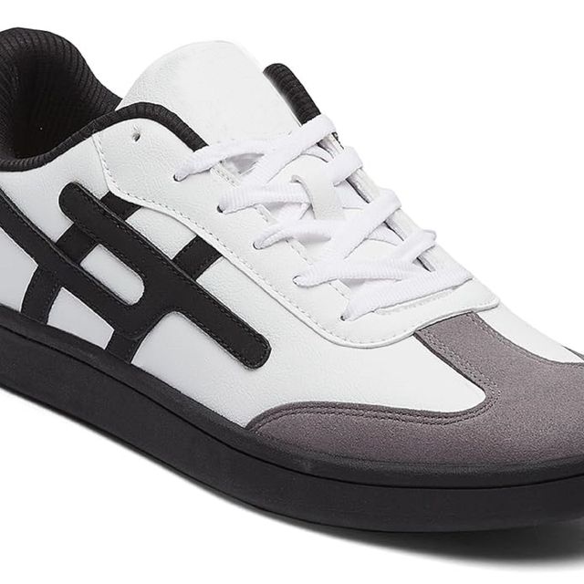 Men's White & Black Hash Pattern Sneakers - Sporty Minimal Style