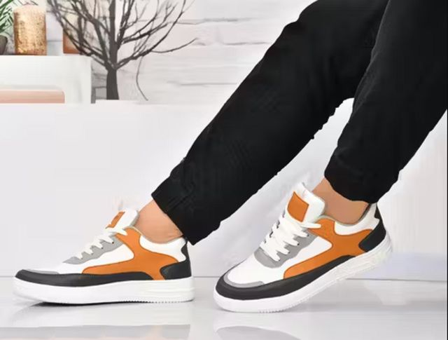 Men's White Orange Grey Chunky Sneakers - Bold Street Style
