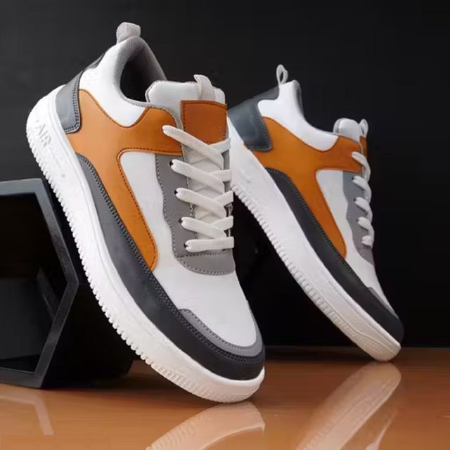 Men's White Orange Grey Chunky Sneakers - Bold Street Style