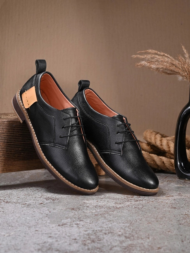 Men's Black Semi-Leather Formal Derby Shoes – Sharp Office Look Daily Comfort