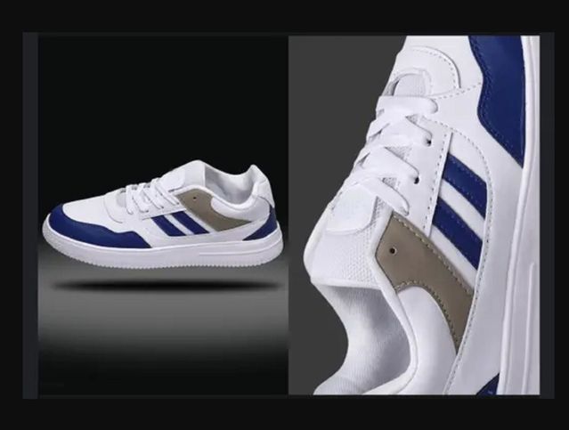 Men's White & Blue Stripe Sneakers - Retro Court Style