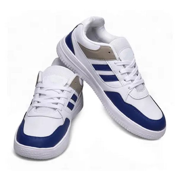 Men's White & Blue Stripe Sneakers - Retro Court Style