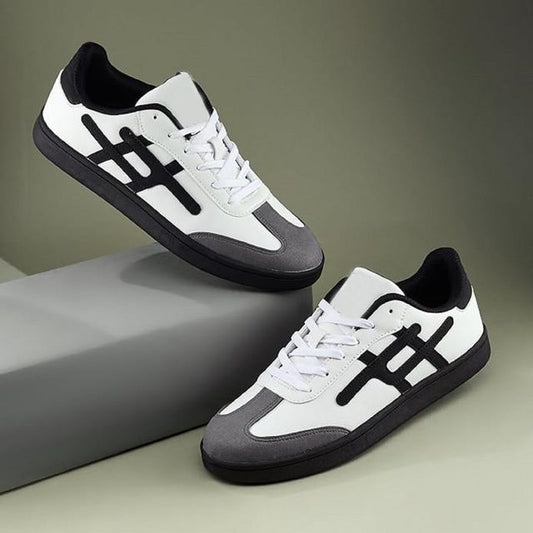 Men's White & Black Hash Pattern Sneakers - Sporty Minimal Style