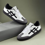 Men's White & Black Hash Pattern Sneakers - Sporty Minimal Style
