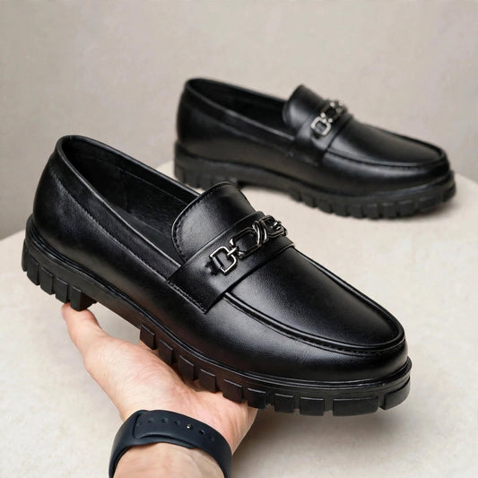 Men's Black Leather Slip-On Shoes