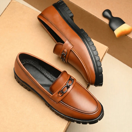 Men's Tan Leather Slip-On Shoes