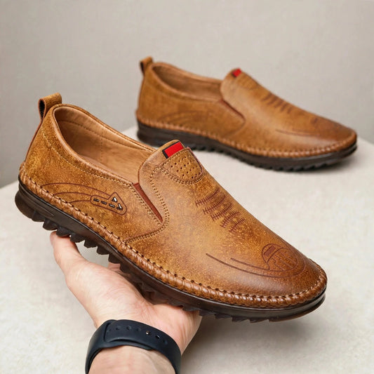 men's stylish leather shoes - shoes in hand