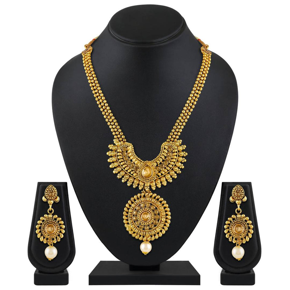 Traditional Jalebi Design Gold Plated Set Of 3 Matinee Necklace Set Combo