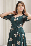 Rayon Anarkali Printed Long Gown With Dupatta | Green Kurti