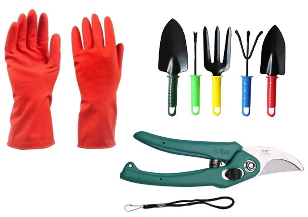 Gardening Tool Set Weeder, Trowel Big, Trowel Small, Cultivator, Fork, Gardening Cutter And Gloves