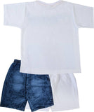 Stylish Cotton Blend Multicoloured Printed Round Neck Half Sleeves T-shirt With Two Shorts For Boys