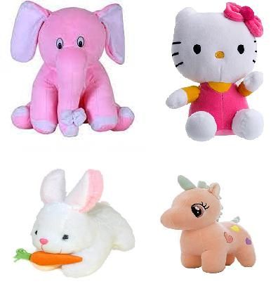 Hugable Lovable Soft Toys Combo of Pink Elephant(25cm) Pink Cat Soft Toy (26cm) White Rabbit with Carrot(26cm) Pink Unicorn Soft Toy (26cm)