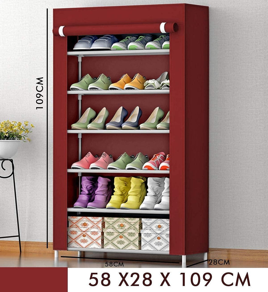 Shoe Rack Stand- 6 Layer Steel Tube And Plastic Dustproof & Damp-proof Portable Collapsible Shoe Rack Stand(6 Shelves)