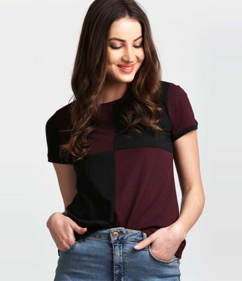 Women's Cotton Blend Color Block T-Shirt