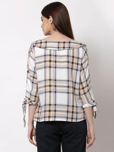 Style Quotient Women Off White Classic Tartan Checks Checked Casual Shirt