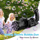 Bubble Gun- 8 Hole Automatic Gatling Bubble Gun Blower Maker, with 3 Batteries and Bubble Water(Assorted Color)