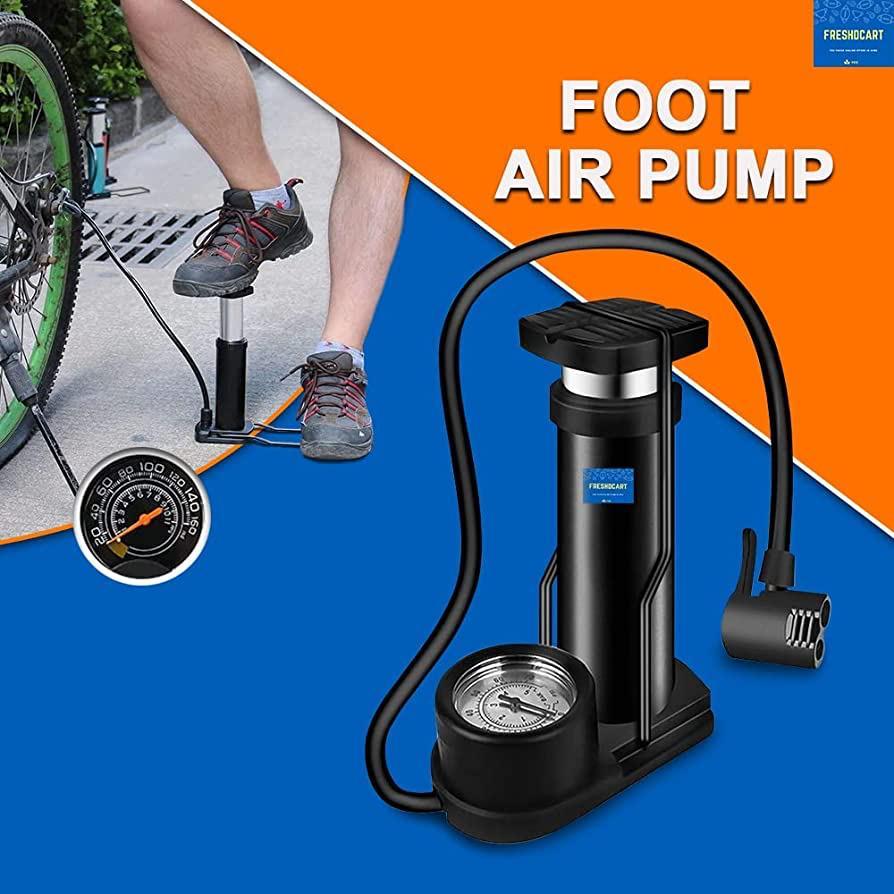 Black Foot Pump Aluminum + ABS Portable Foot Activated Foot Air Pump for car and Bike Bicycle