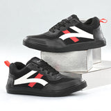 Black Lace Up Double Strip Casual Shoes For Men