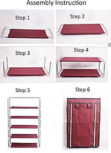 Shoe Rack Stand- 4 Layer Steel Tube And Plastic Dustproof & Damp-proof Portable Collapsible Shoe Rack Stand(6 Shelves)