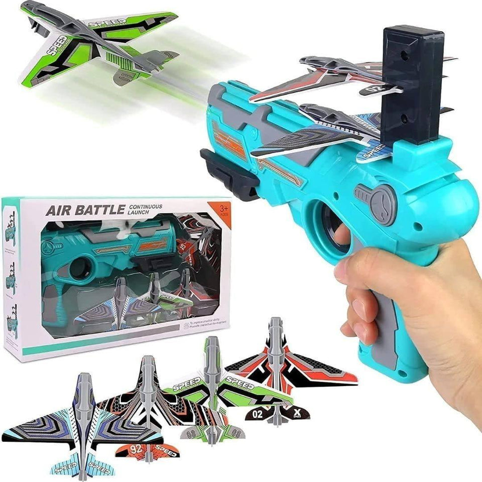 Airplane Launcher Toy Catapult aircrafts Gun with 4 Foam aircrafts, Shooting Games Outdoor Sport Activity Birthday Gifts Party Gifts for Kids