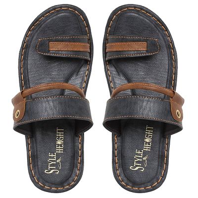 Black Leather Chappal for Men