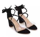 Black Colorblocked Ankle Strap Heel For Women