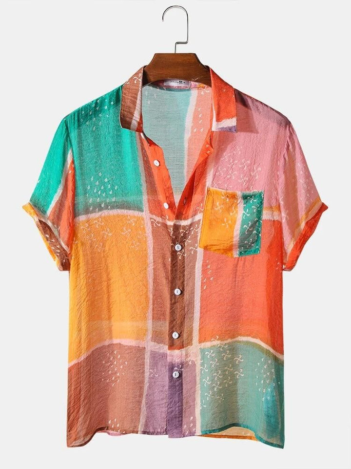 Rayon Color Block Half Sleeves Slim Fit Casual Shirts