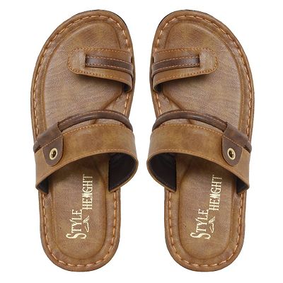Beige Leather Chappal for Men