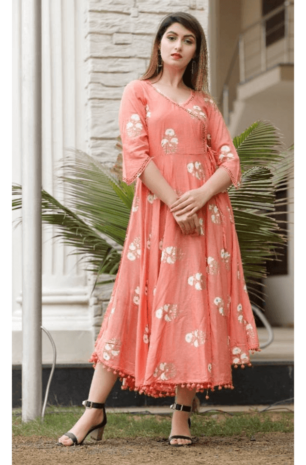 Rayon Anarkali Printed Long Gown With Dupatta