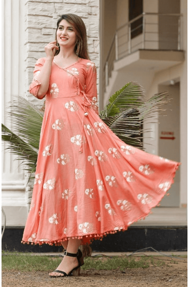 Rayon Anarkali Printed Long Gown With Dupatta